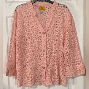 Ruby Rd Pink Floral Lace Jacket Top Women’s Size 12 Button Front Retro
